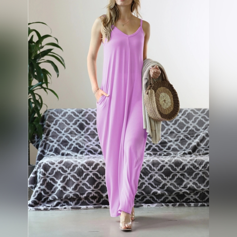 #445 LAST CHANCE! 🛑L Boho V-Neck Maxi Dress w/adjustable Straps